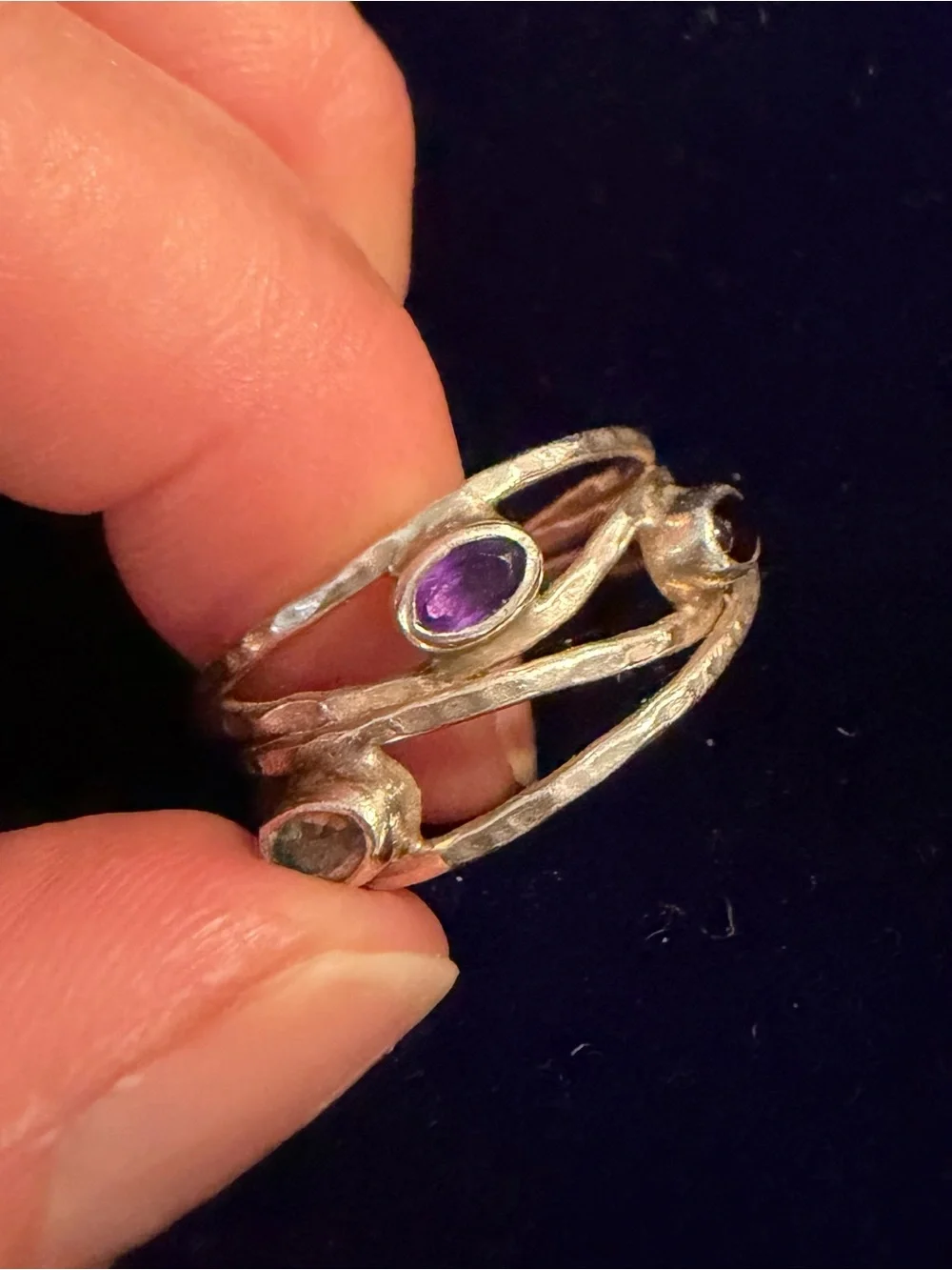 Sterling Multi-Gemstone Wrap Ring - Purple, Blue, Red